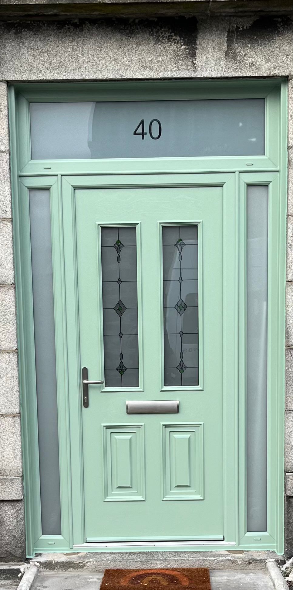 Sage green composite door with sidelights